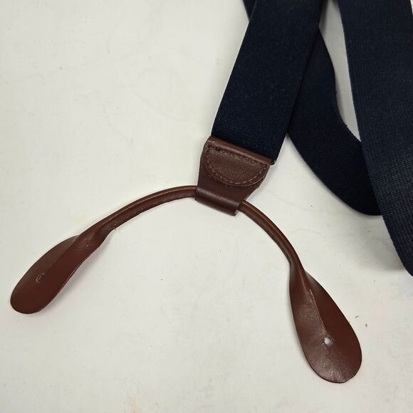 Vintage LIBERTY OF LONDON Deadstock Navy and Leather Suspenders Braces NWT - Picture 3 of 8